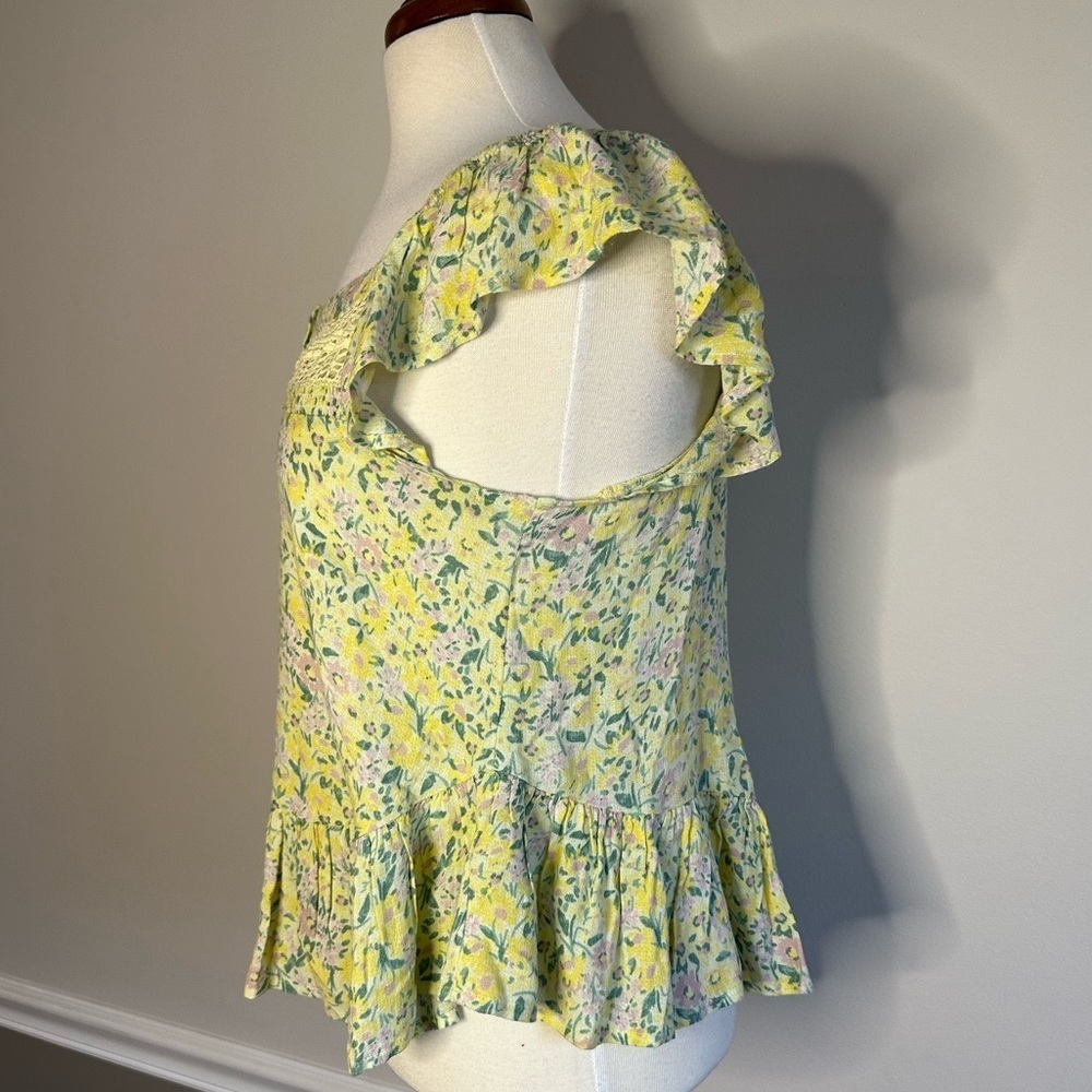 Lucky Brand Blouse Boho Floral Flutter Sleeve Yellow, Size S, EUC - Picture 4 of 5